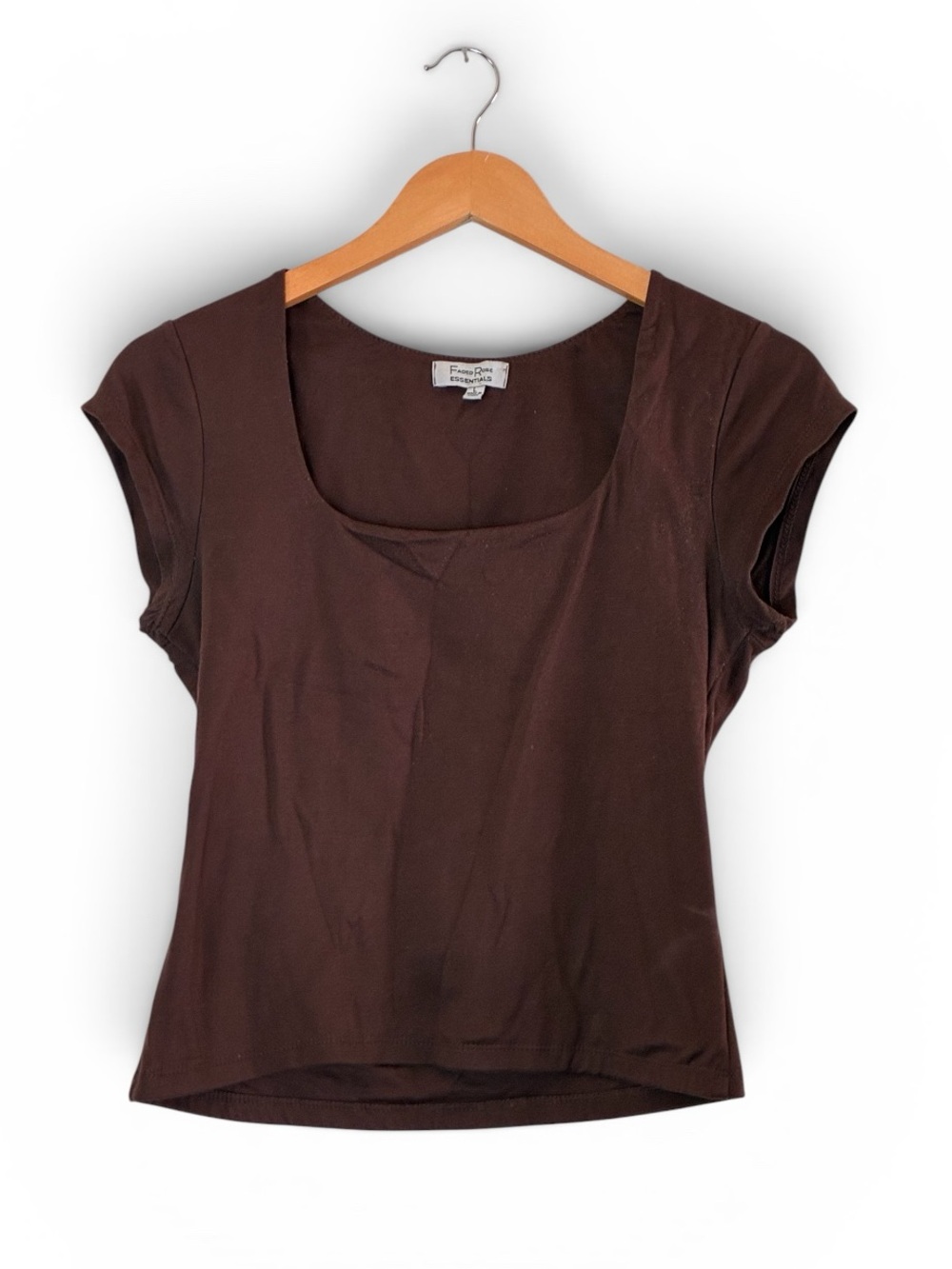 Faded rose essentials | Brown stretchy soft scoop neck fitted baby tee large